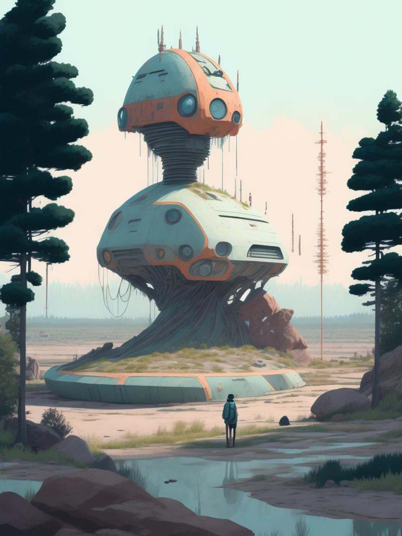 an artist's rendering of a futuristic landscape by Simon Stålenhag on Tensor.Art