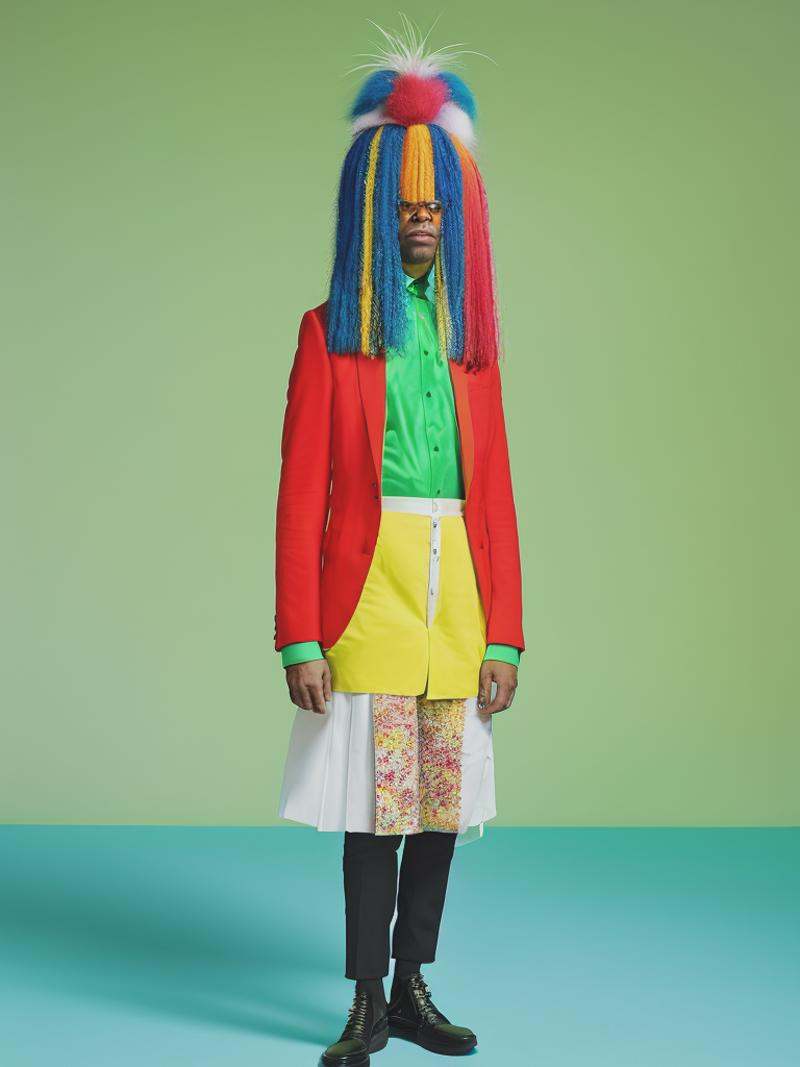 festival freak,  absurd and grotesque full body portrait,  plain colored background by tove jansson on Tensor.Art