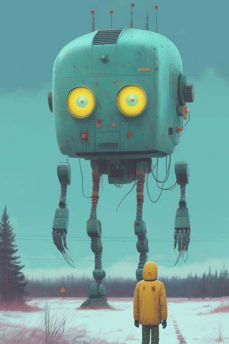 Simon Stalenhag - A 2D illustration of a portrait of an AI,  leaving a lasting legacy in the digital world. Imagined by Si...