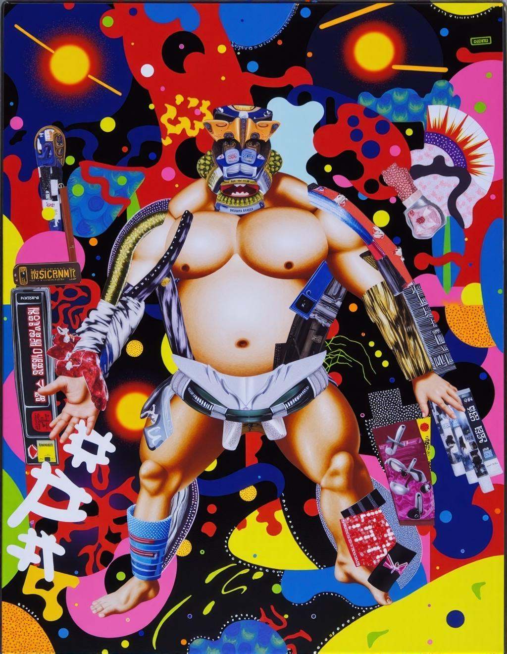 Yoh Nagao Style,  an enormous sumo wrestler constructed from layered posters,  torn advertisements on Tensor.Art