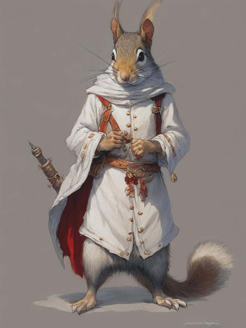 anthropomorphic squirrel character,  tattered medieval clothes,  full body visible on Tensor.Art