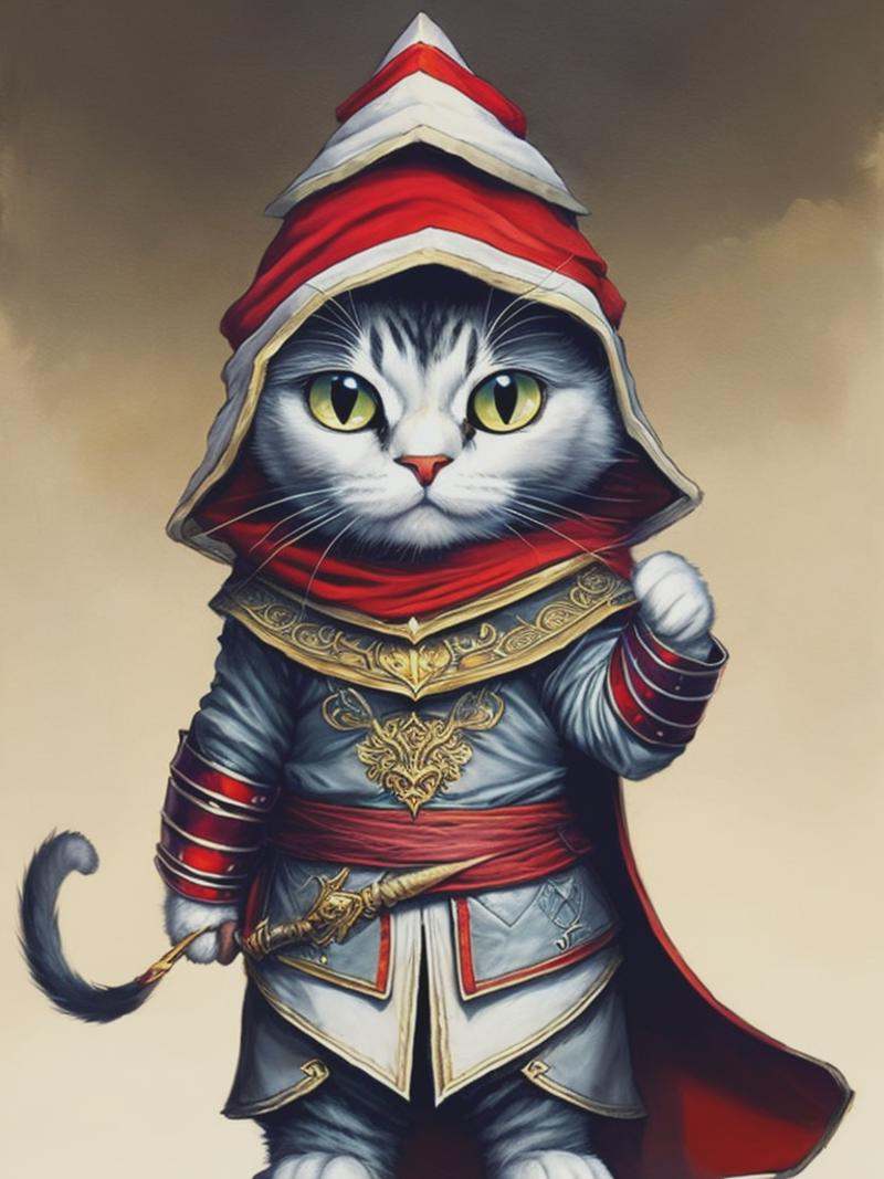 Cute little Anthropomorphic Cat wearing Ezio Assassin's Creed Costume,  intricate detail,  Pixar style on Tensor.Art