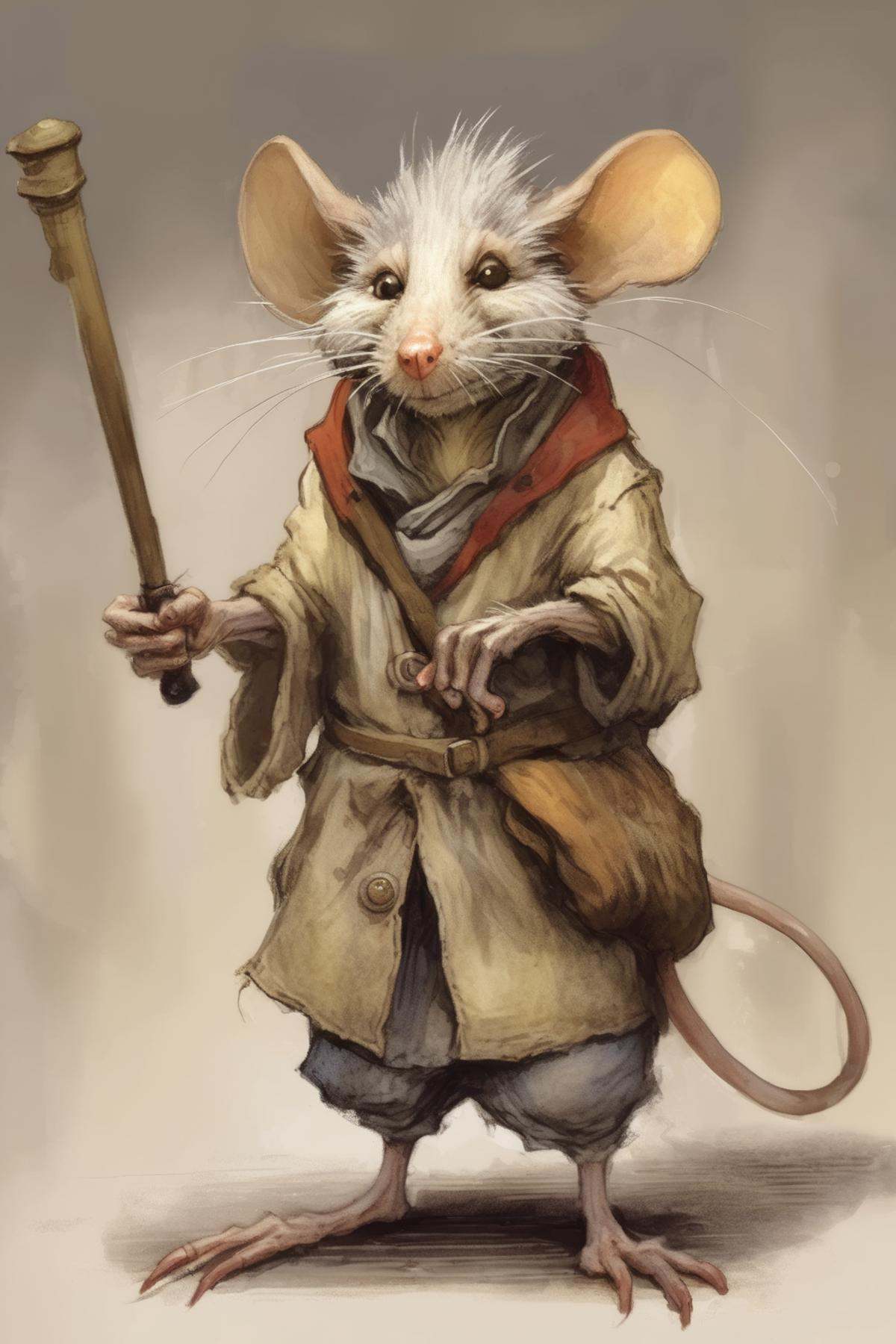Jean-Baptiste Monge Style - A scruffy sewer rat,  in the style of Redwall illustrations. on Tensor.Art