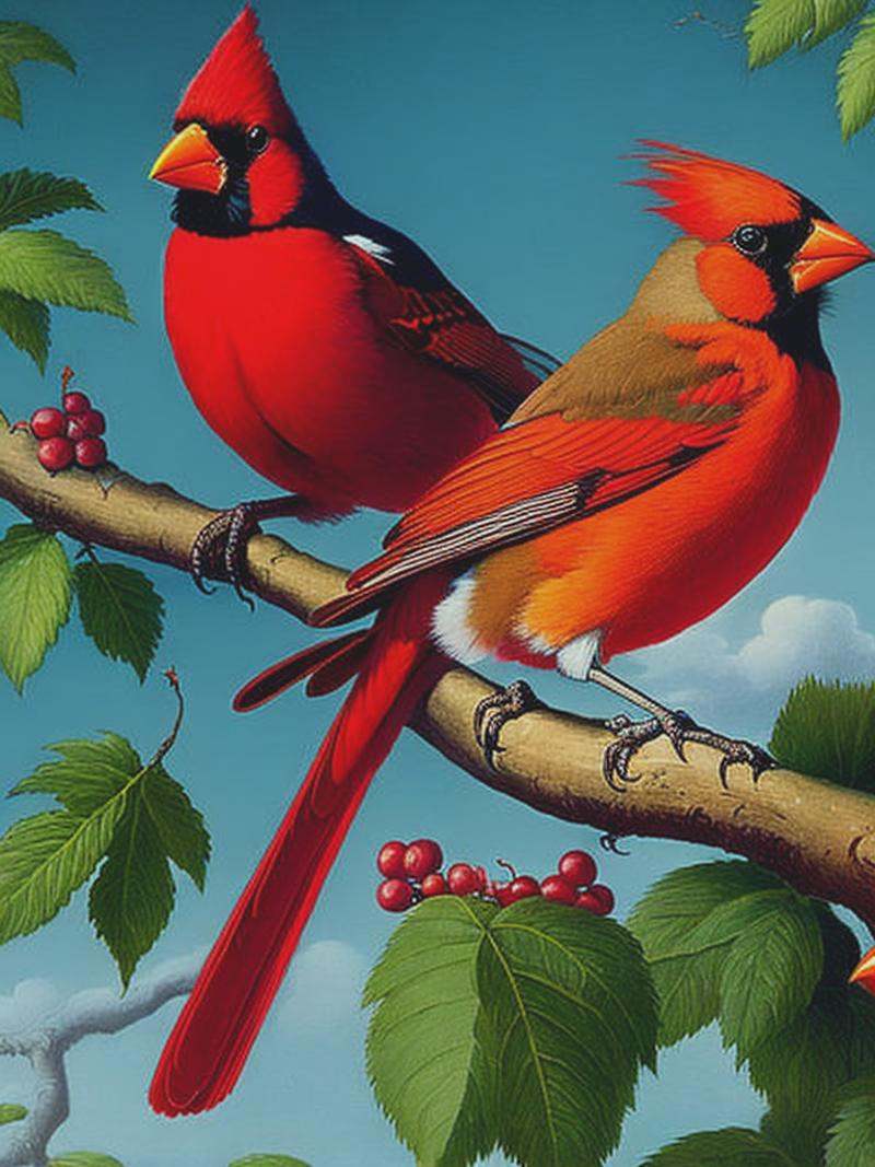 Cardinals in the style of John James Audubon on Tensor.Art