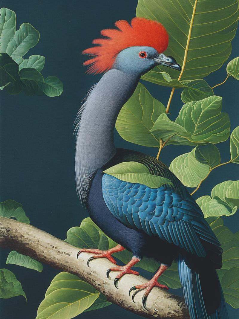 a Victoria Crowned Pigeon in the naturalist illustration style of john james audubon on Tensor.Art