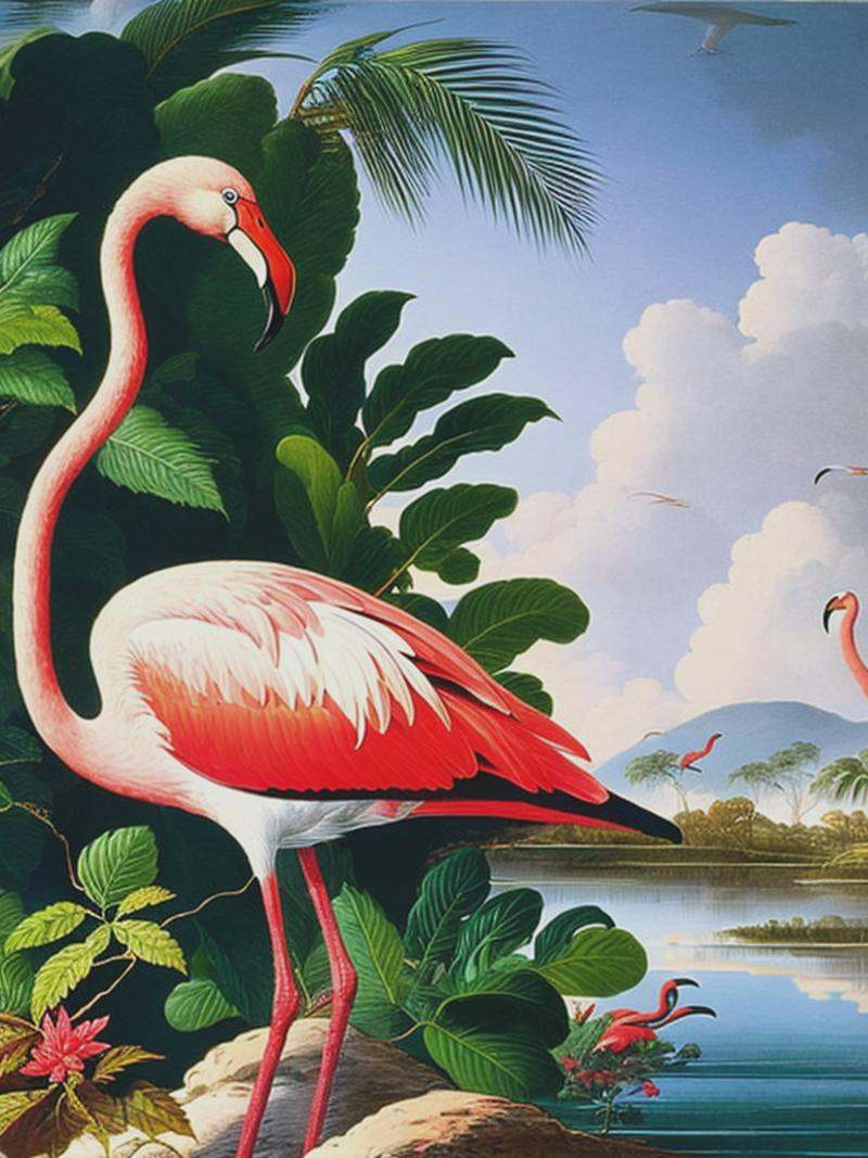John James Audubon flamingo illustration,  art by Audubon on Tensor.Art