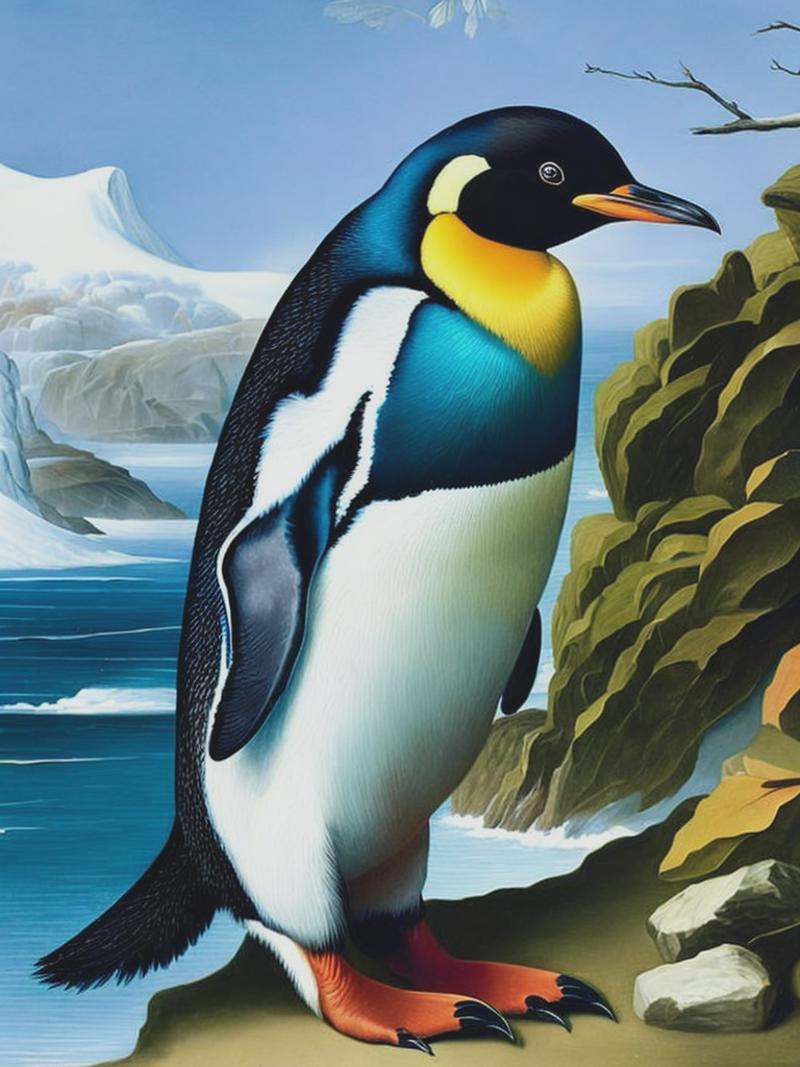 A penguin in the style of John James Audubon on Tensor.Art