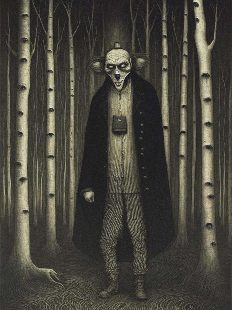 by Edward Munch,  by John Kenn Mortensen,  horror clown on Tensor.Art