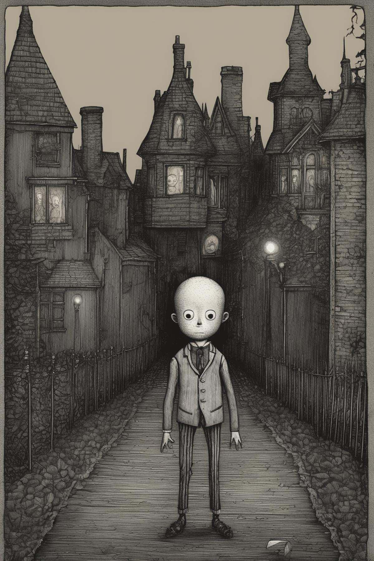 John Kenn Mortensen Style - a turn of the century creepy kid in the style of Edward gorey on Tensor.Art
