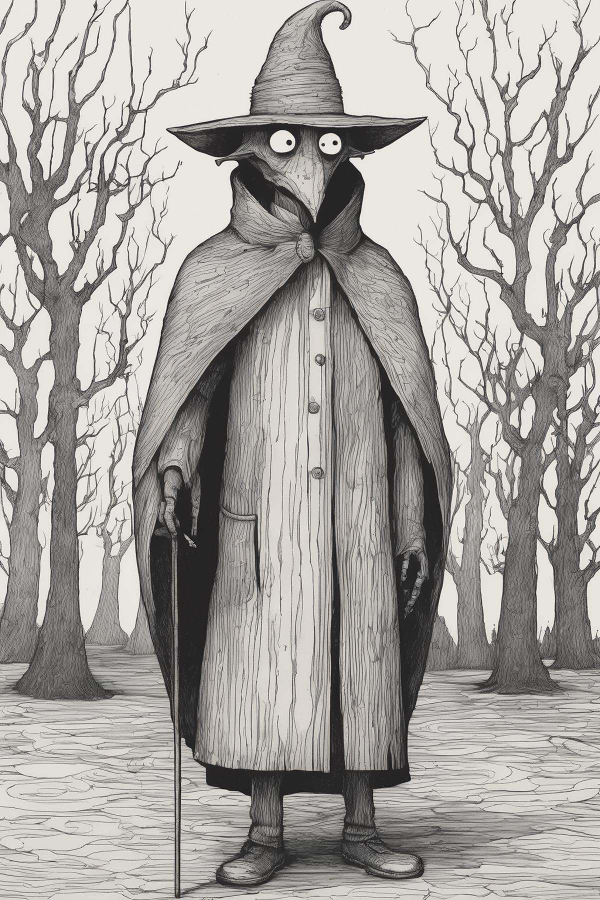 John Kenn Mortensen Style - nate opi,  simple,  line drawn round head with eyes on Tensor.Art