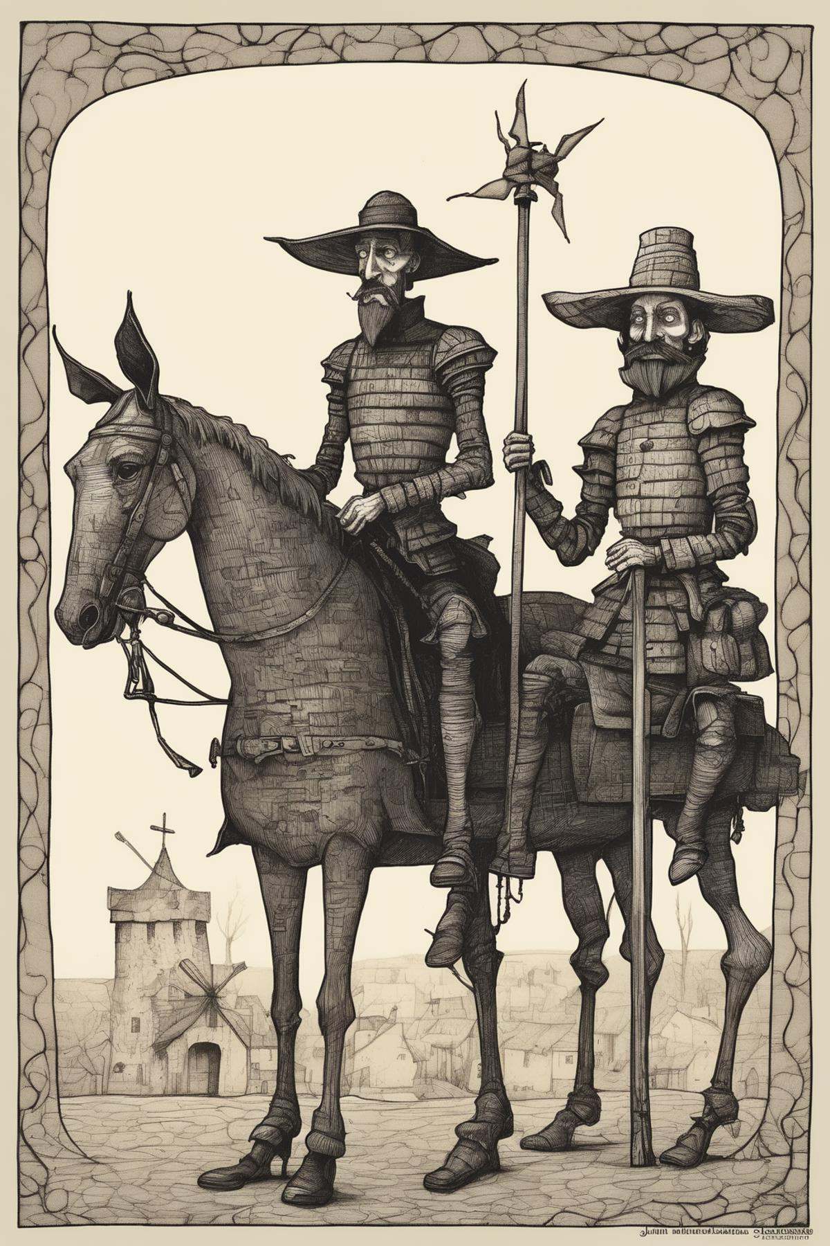 John Kenn Mortensen Style - don quixote and sancho panza in the style of John Kenn Mortensen on Tensor.Art