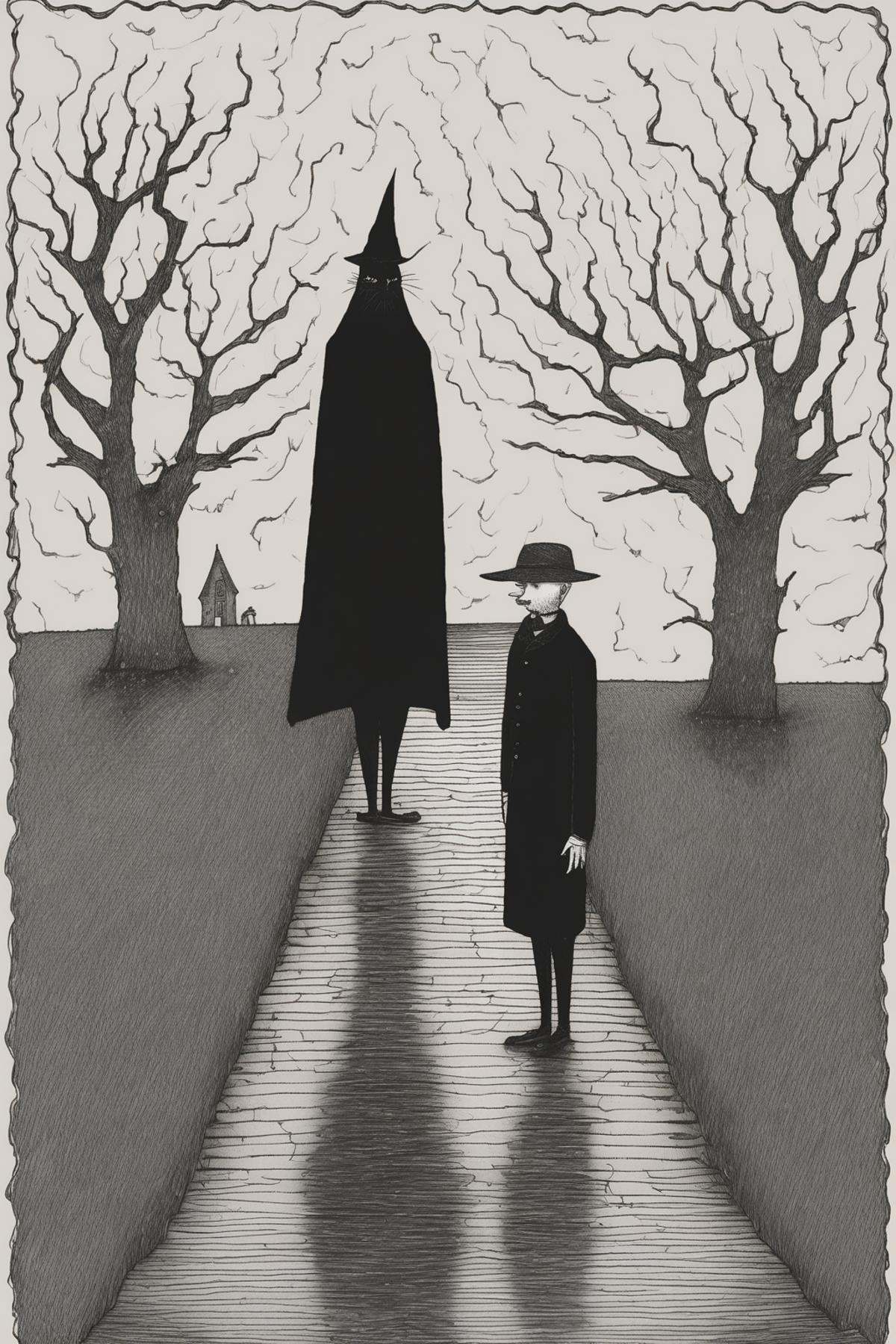 John Kenn Mortensen Style - a very simple symmetrical storm in the style of Edward Gorey on Tensor.Art