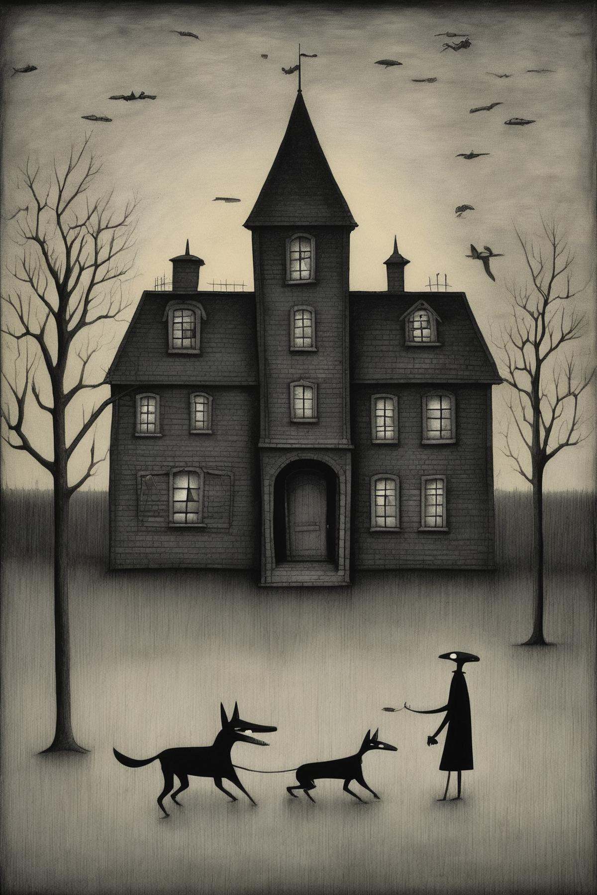 John Kenn Mortensen Style - Gertrude Abercrombie presents chasing shadows on Tensor.Art