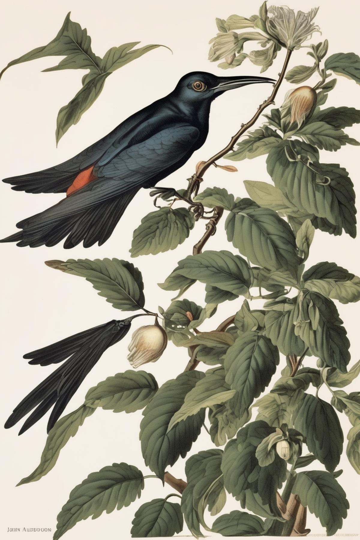 John James Audubon Style - white background,  one single flying bird,  old botanical illustration on Tensor.Art