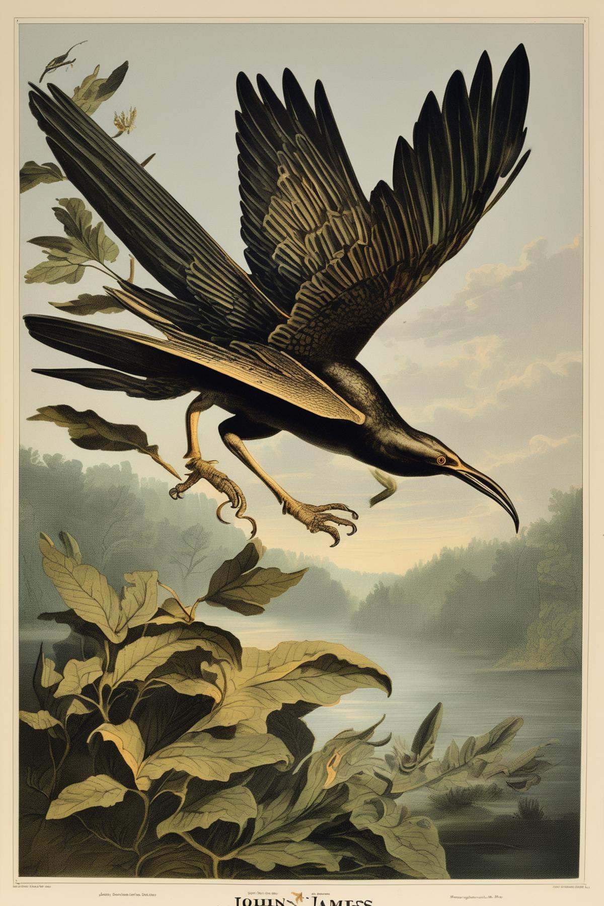 John James Audubon Style - John Audubon style illustration mythical flying creature on Tensor.Art