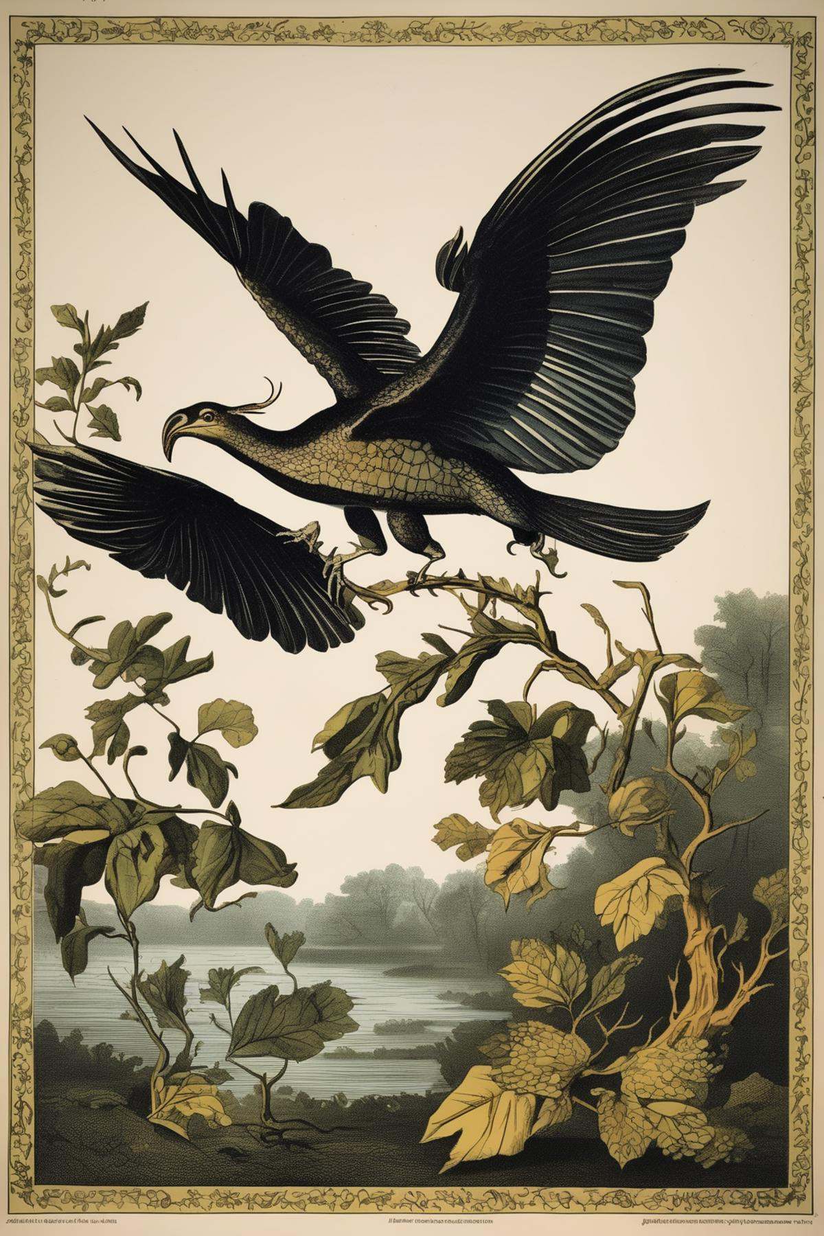John James Audubon Style - John Audubon style illustration mythical flying creature with scales on Tensor.Art