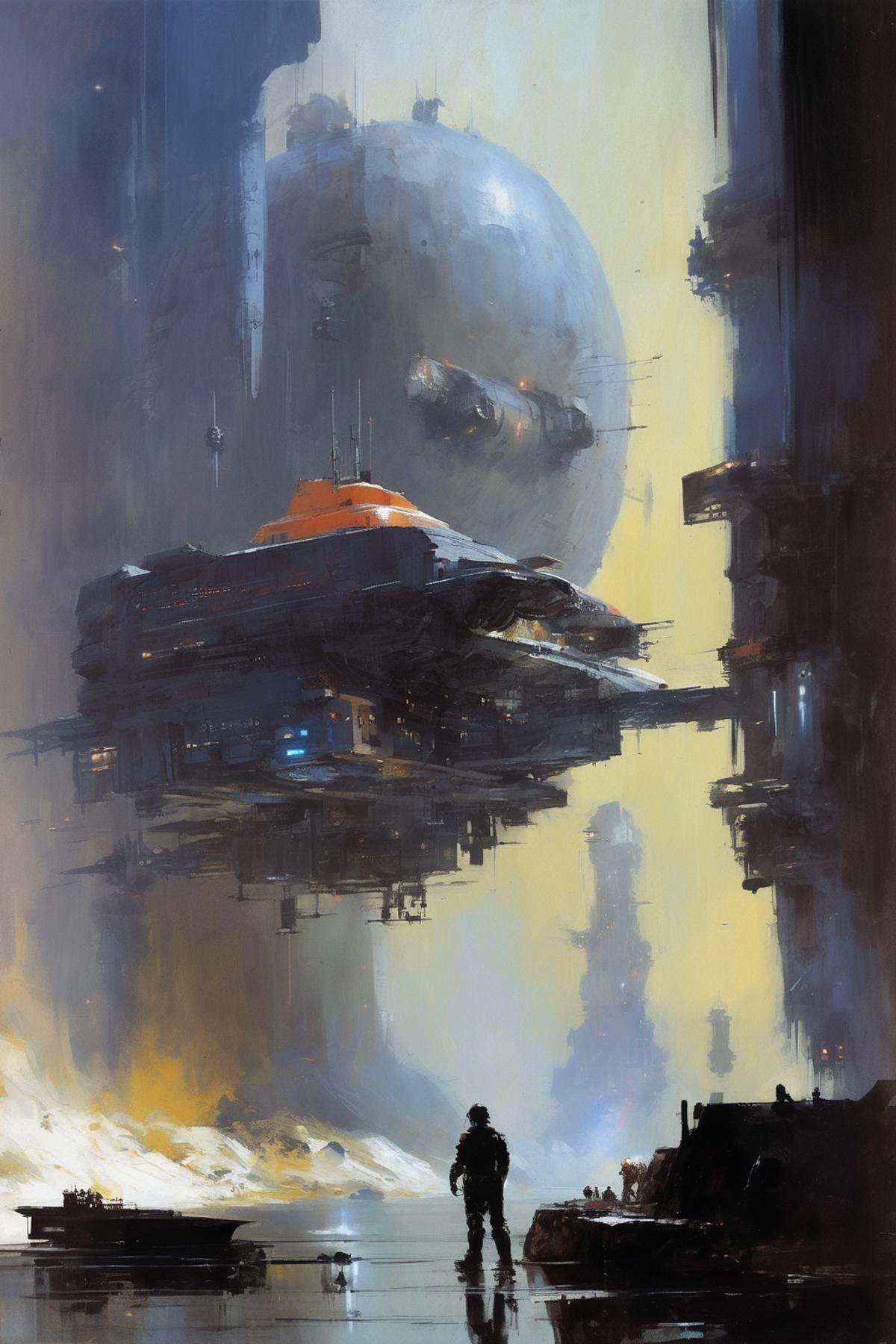 John Harris Style - in the style of the artist by John Berkey,  underground base of space pirates on Tensor.Art
