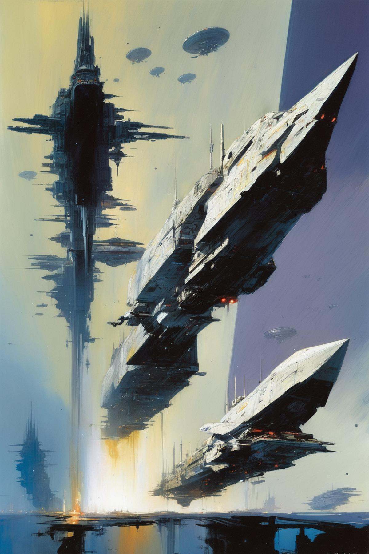 John Harris Style - john berkey spaceships going warp on Tensor.Art