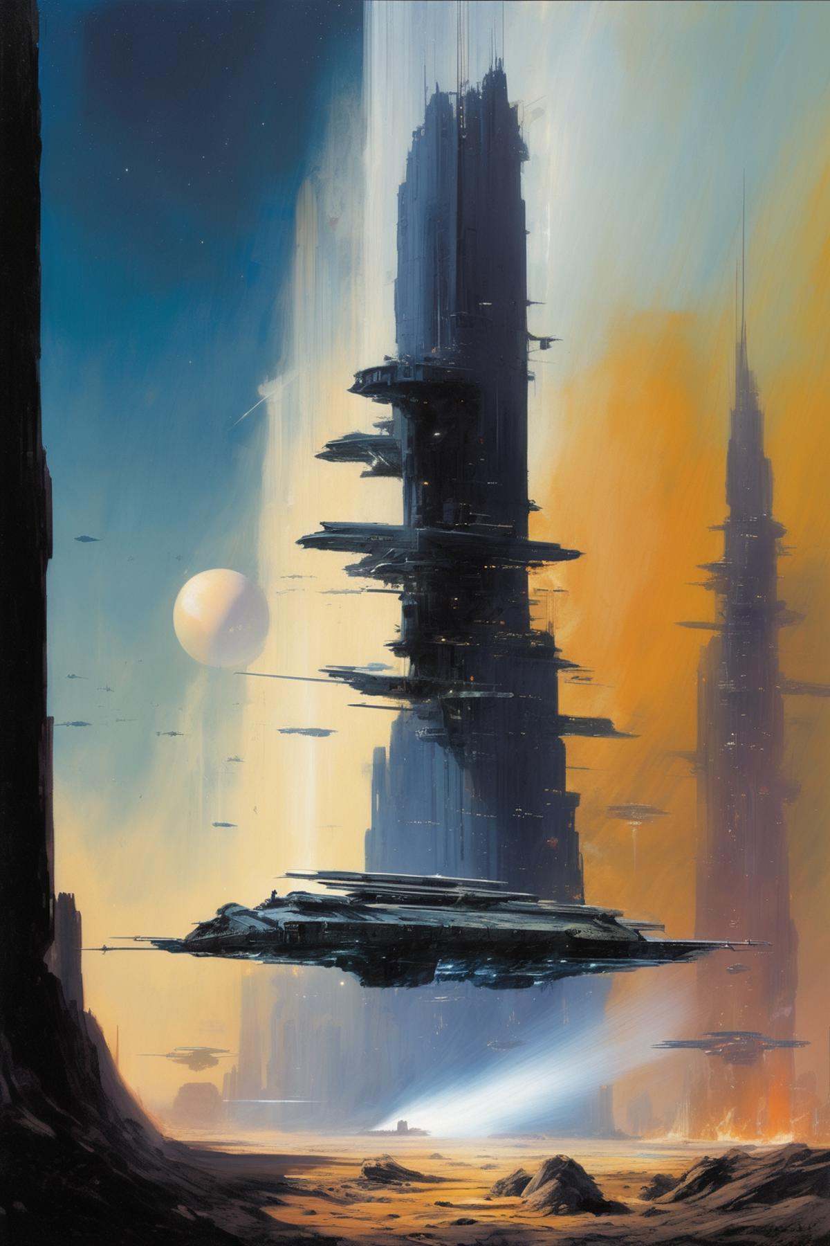 John Harris Style - painting in the style of Vincent Di Fate and John Berkey and John Harris on Tensor.Art