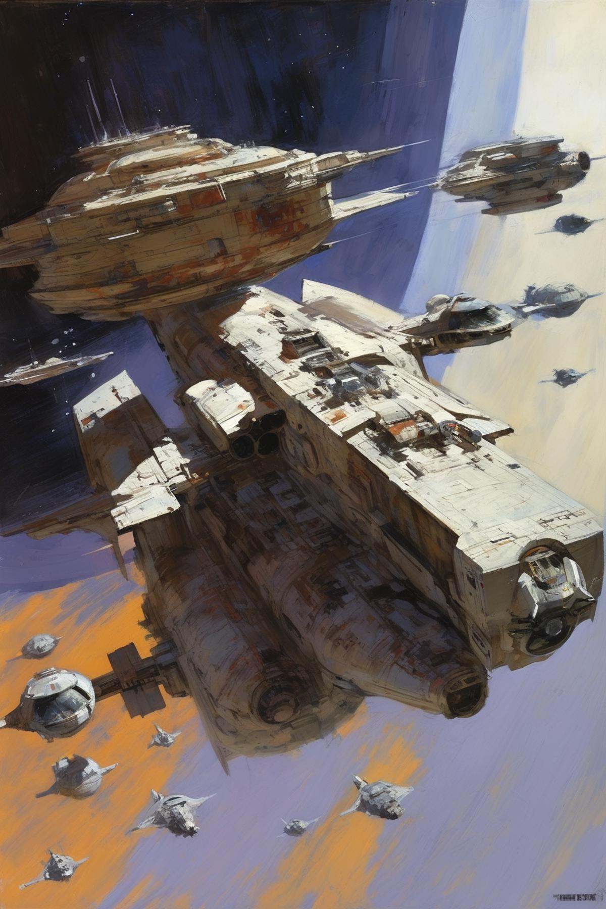 John Harris Style - Star wars style space freighters style of Dean Cornwell on Tensor.Art