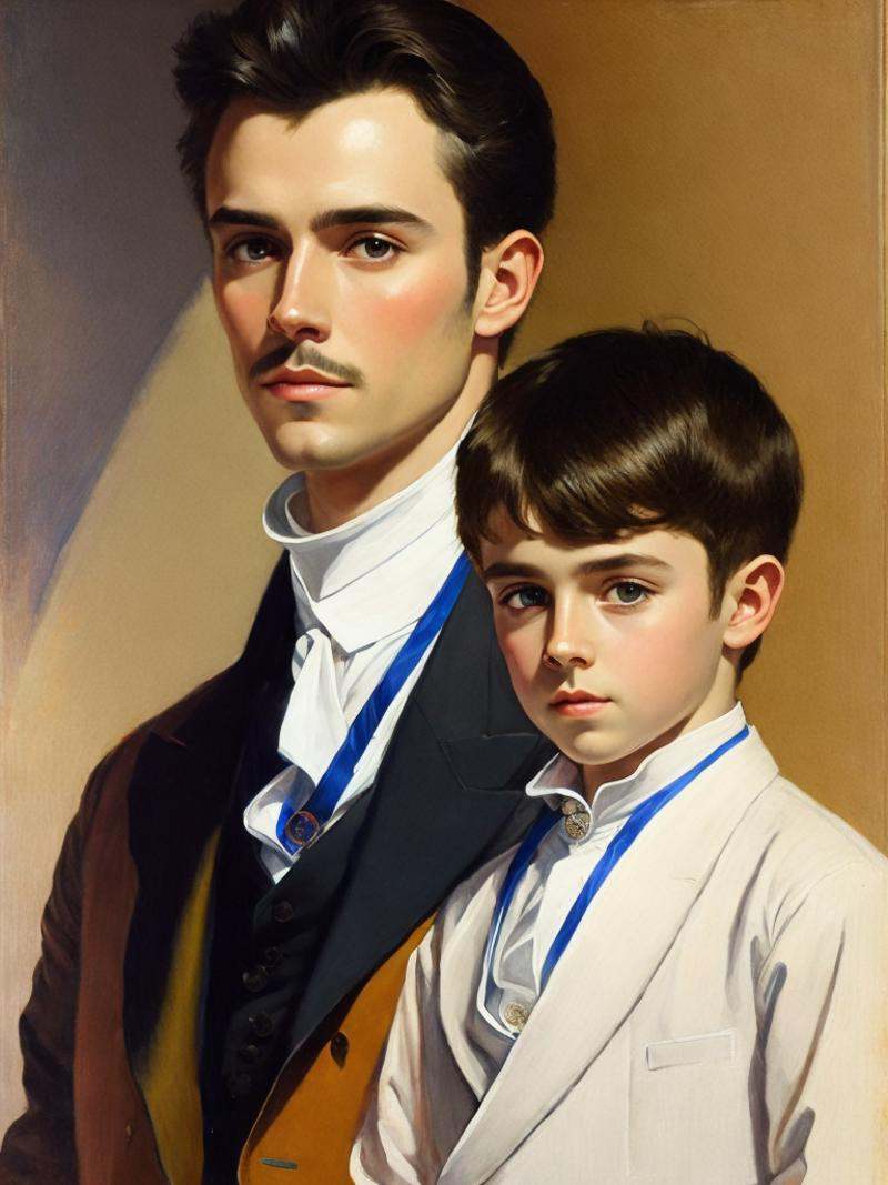 a painting of a man and a young boy looking at the camera with a serious look on his face by John Singer Sargent on Tensor...