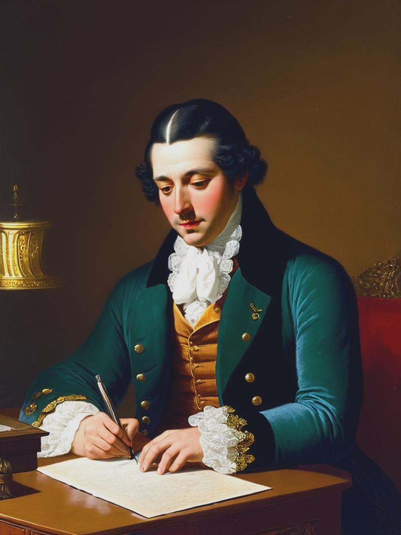 man writing a letter at a desk in the 1700s on Tensor.Art