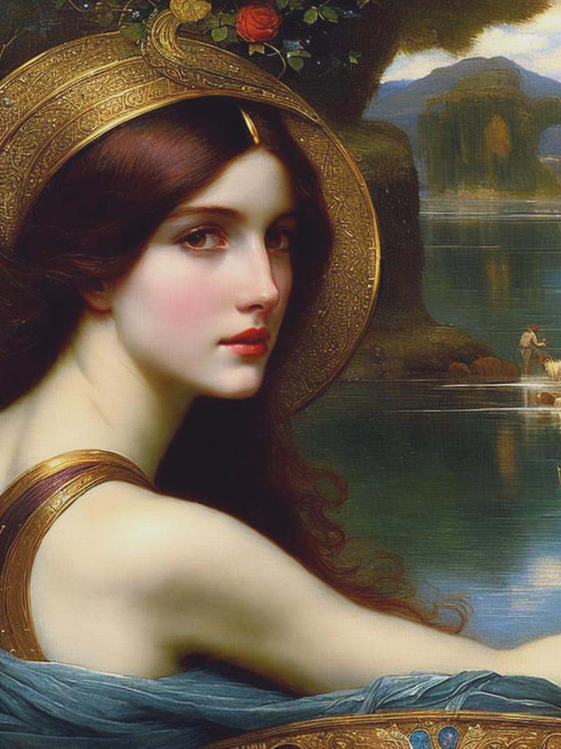 a upclose moody mythological painting byJohn William Waterhouse on Tensor.Art