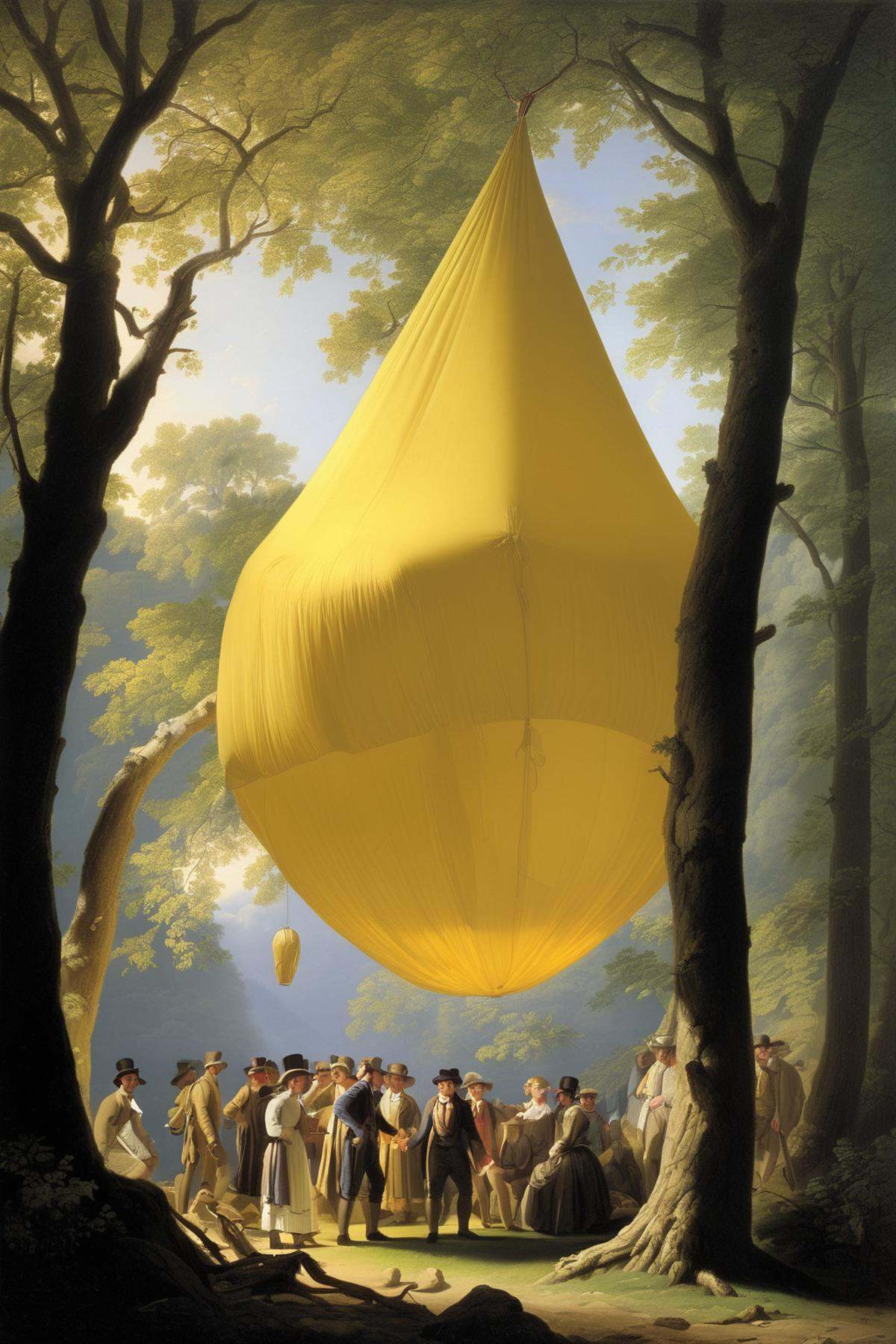 Joseph Wright Of Derby Style - Early Morning at Cold Spring (1850) by Asher Durand. Inflatable house made out of light yel...