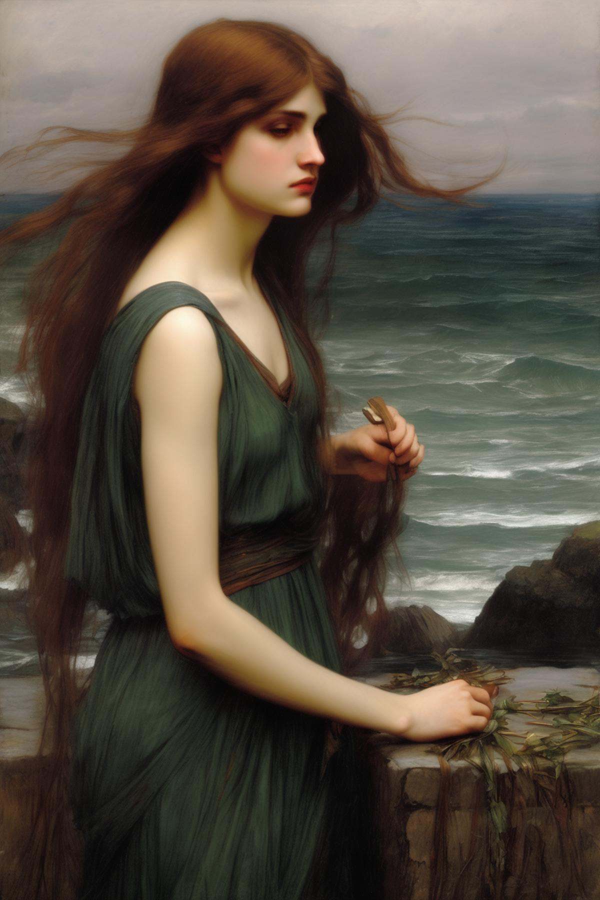 John William Waterhouse Style - a upclose moody mythological painting byJohn William Waterhouse on Tensor.Art