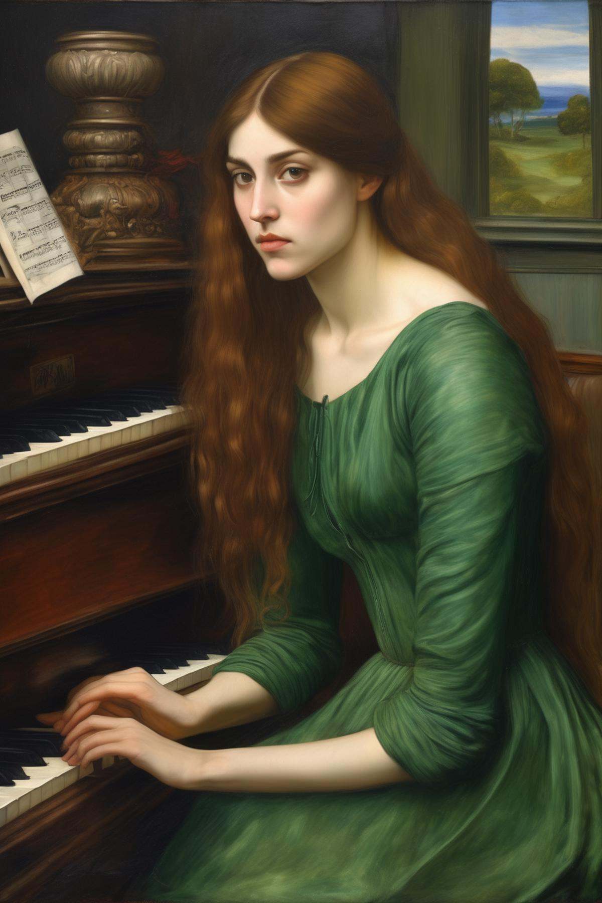 John William Waterhouse Style - Pre-Raphaelitism style oil painting portrait in the style of john everett millais,  Jeanet...