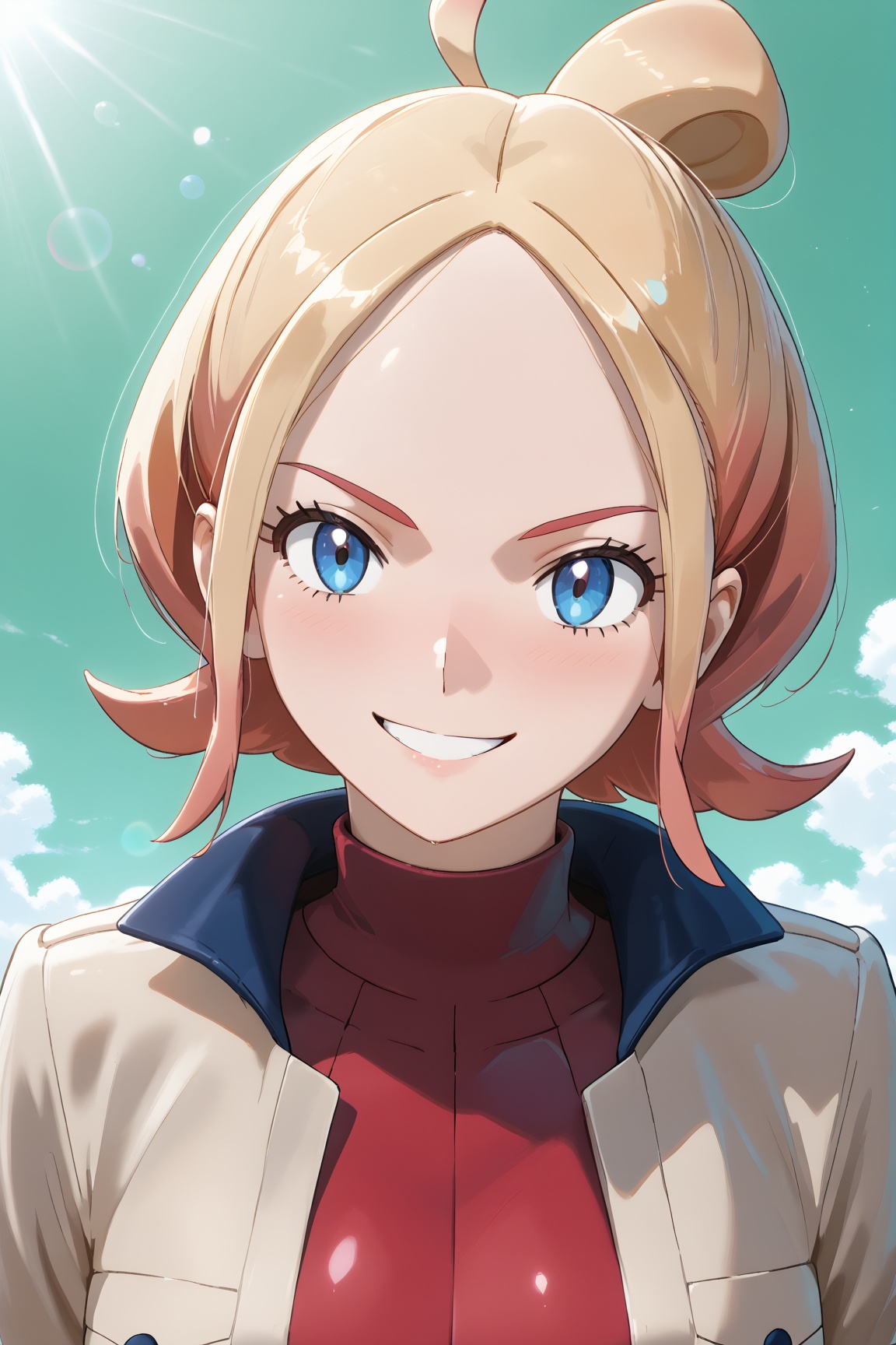 Taunie from pokemon za,  blonde bob cut,  blue eyes on Tensor.Art