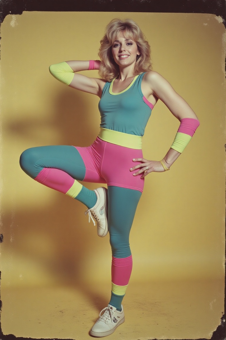 1980s Photo,  famous vintage 80s photo,  classic outfit from the 1980s for aerobics on Tensor.Art