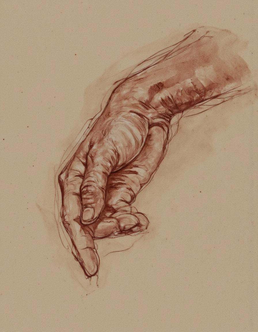Art by Patrick Jones. A realistic,  detailed drawing of a male figure from a top-down perspective,  drawn in a realistic s...