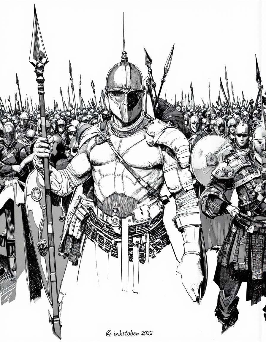 Art by Richard Anderson. A black and white digital illustration shoot from the front about a stylized illustration of a gr...