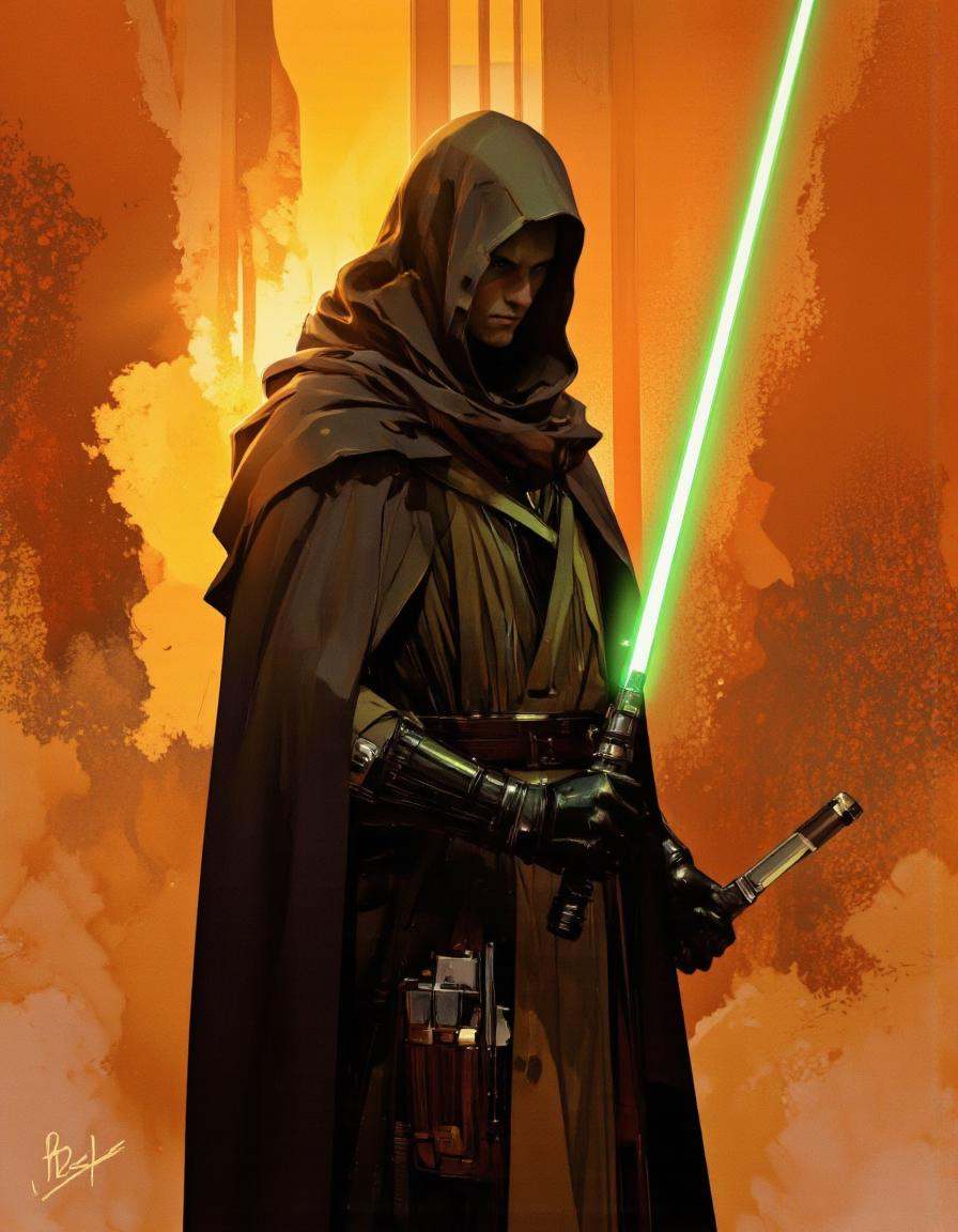 Art by Richard Anderson. A digital illustration shoot from a front camera angle about a mysterious figure in a hooded cloa...