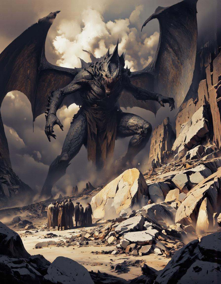 Art by Piotr Jabłoński. A dramatic digital illustration shoot from below about a large,  menacing dragon towering over a r...