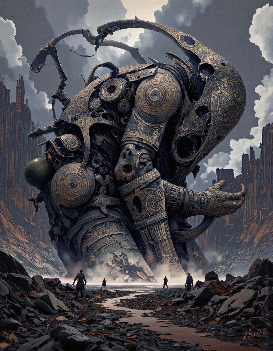 Art par Alexey Egorov. Une illustration numérique sombre et de mauvaise humeur tire sous un angle de caméra loin sur une c...