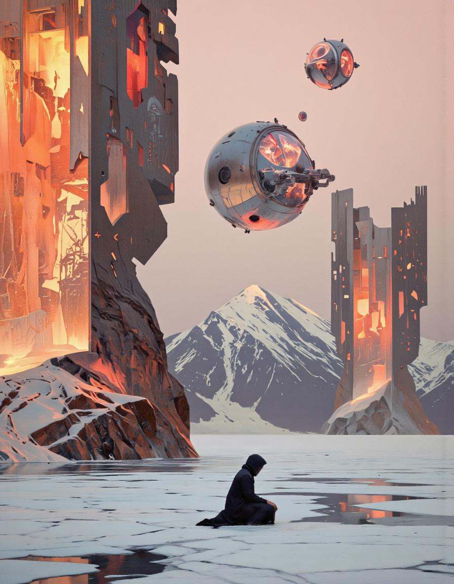 Art par Alexey Egorov. Un tournage d'illustration numérique d'en bas sur une scène futuriste mettant en vedette deux grand...