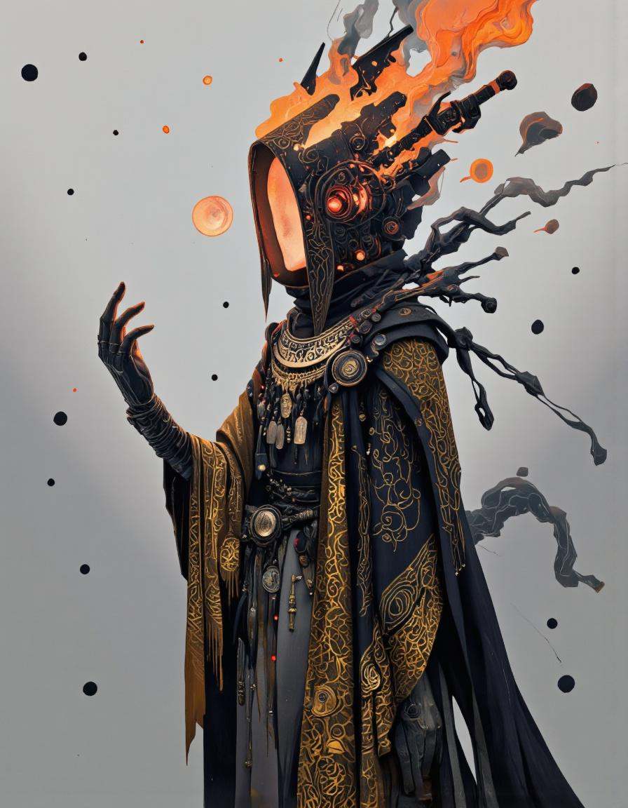 Art by Alexey Egorov. A digital illustration shoot from a frontal camera angle about a mysterious figure in a dark,  hoode...