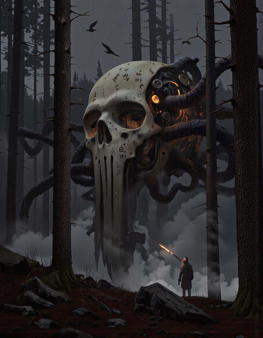 Art by Alexey Egorov. A dark and moody digital illustration shoot from the side about a mysterious scene featuring a human...
