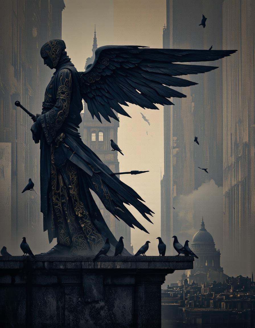 Art par Alexey Egorov. Une illustration numérique sombre et de mauvaise humeur tire sous un angle bas sur une représentati...