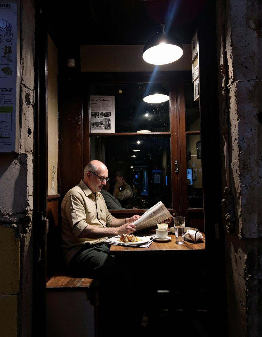 This photograph captures a quaint,  dimly lit café interior scene,  likely in an old on Tensor.Art