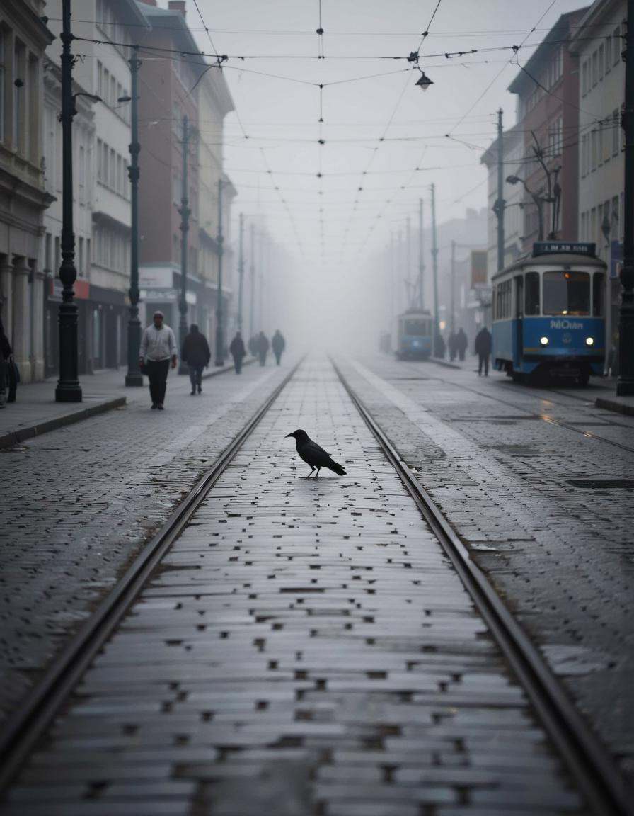 This photograph,  taken in a misty,  foggy urban environment on Tensor.Art