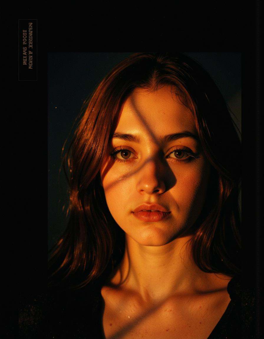 The image is a photograph of a young woman with a dramatic,  moody atmosphere. The photograph is shot in a low-key,  high-...