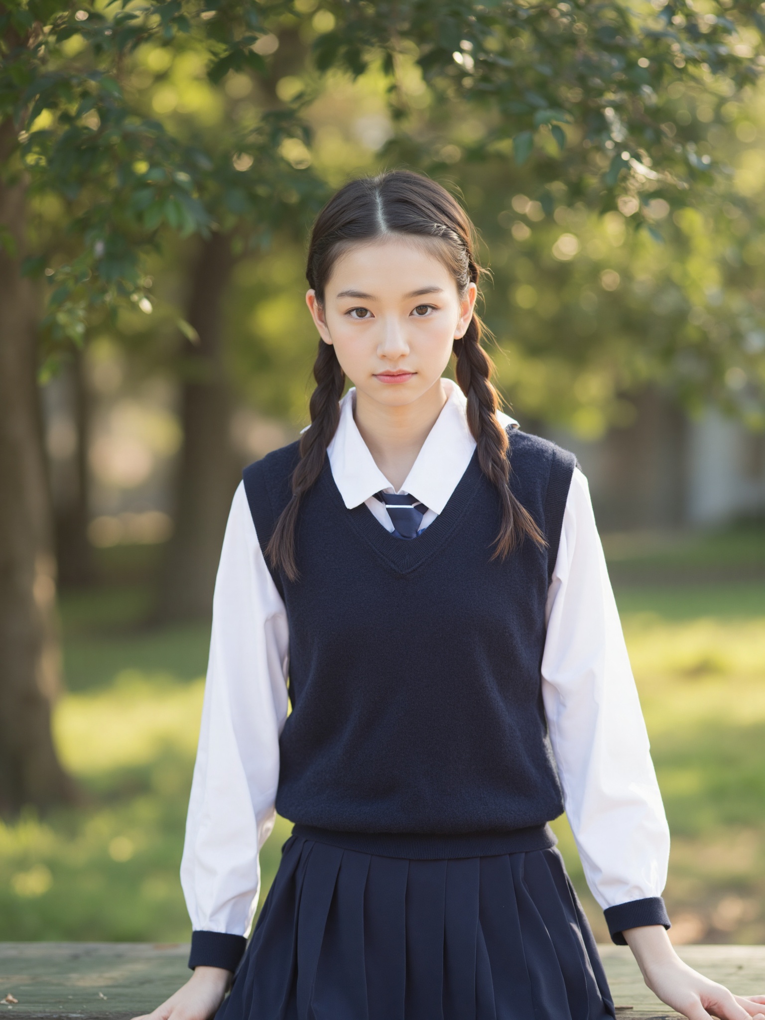 A photo of a 15-year-old Russian actress,  she is wearing a Korean school uniform on Tensor.Art