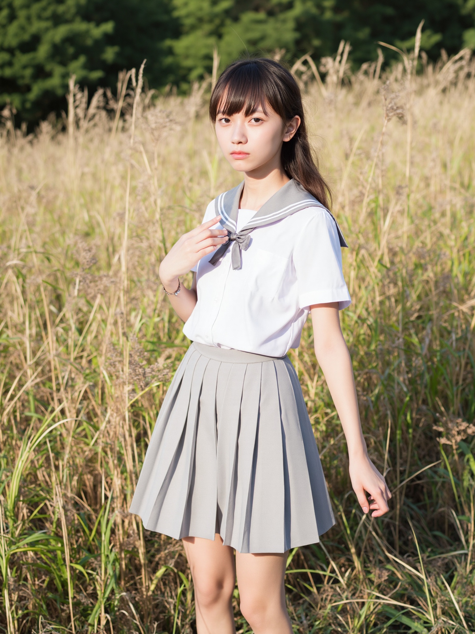 A photo of a 15-year-old Russian actress,  she is wearing a Korean school uniform on Tensor.Art