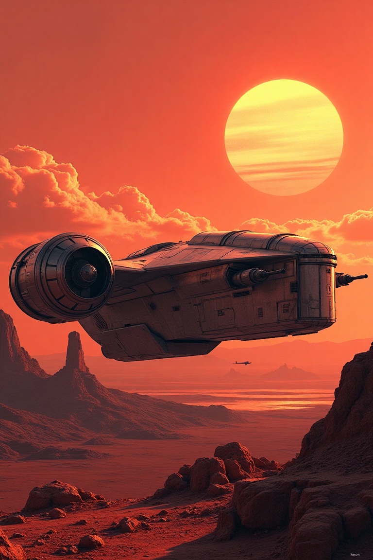 A starship razor crest \(star wars\) parked in a valley,  blunt head,  canopy on head top on Tensor.Art