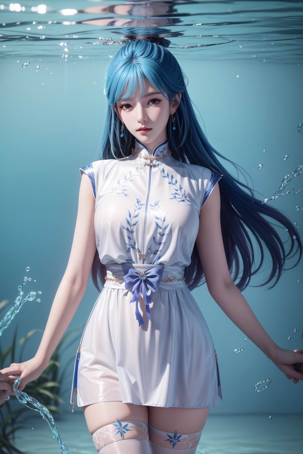 underwater,  Thigh exposed,  thighhighs on Tensor.Art