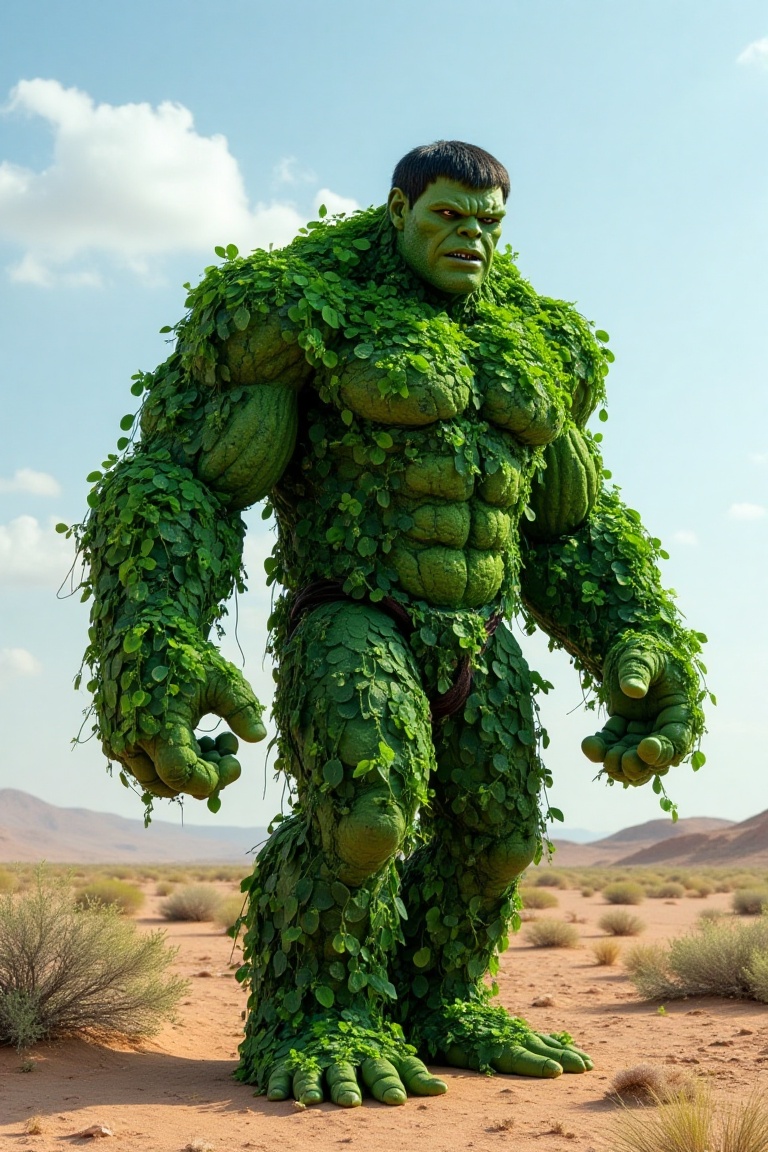 photograph of hulk covered by lushgreen,  on the desert setting on Tensor.Art