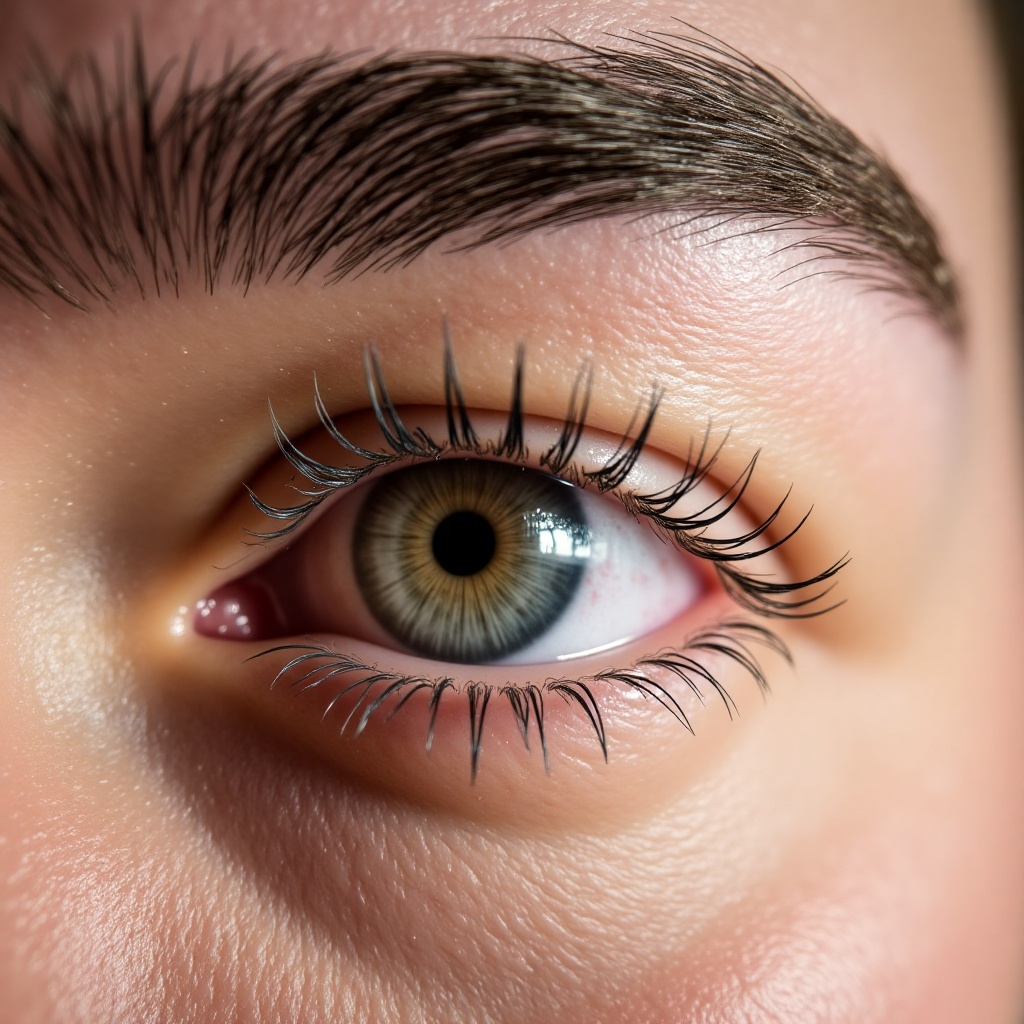 high detail close-up,  macro shot of a light-skinned woman's eye and surrounding facial area. Natural,  unretouched skin t...